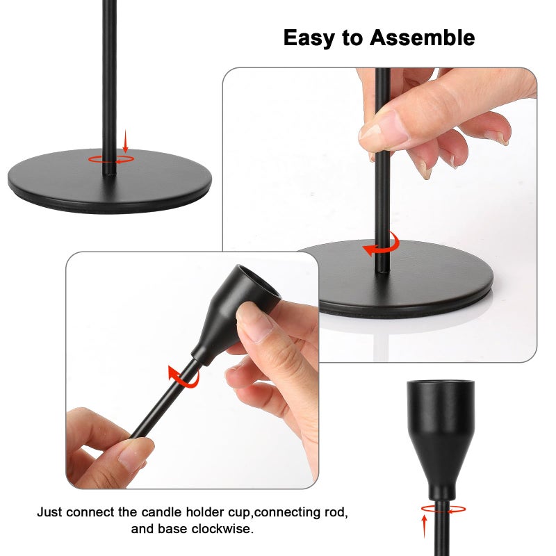 SUJUN Matte Black Candle Holders Set of 3 for Taper Candles, Decorative Candlestick Holder for Wedding, Dinning, Party, Fits 3/4 inch Thick Candle&Led Candles (Metal Candle Stand) - Image 4